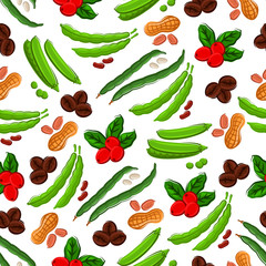 Vegetables, nuts, berries semaless background