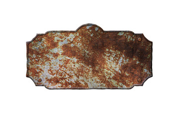 old metal sign board on isolated white background.