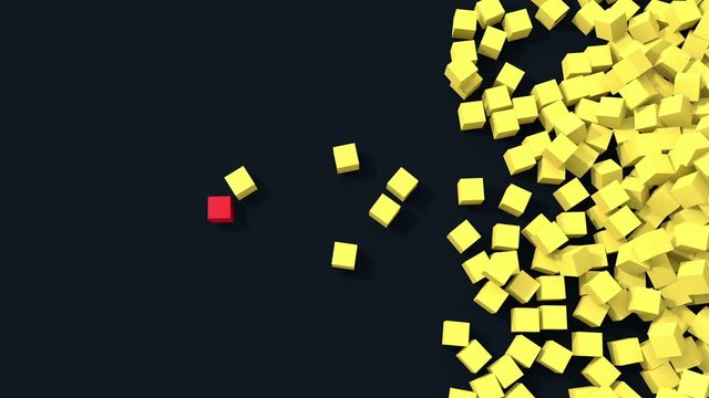 3D yellow cubes fall on the floor with one unique red cube