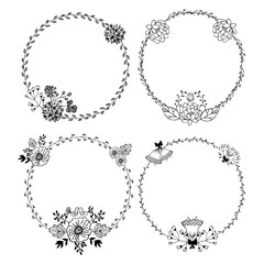 The set of hand-drawn  wreaths 