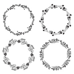 The set of hand-drawn  wreaths 