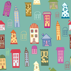 Seamless pattern with cartoon houses. 