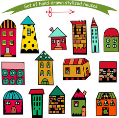 Set of hand drawn houses