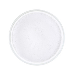 Top view of white sparkling tonic water with bubbles and foam. Isolated on white with clipping path
