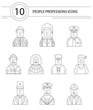 Collection of linear people professions icons