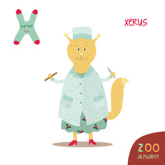 Zoo alphabet - X letter. Cute xerus or squirrel