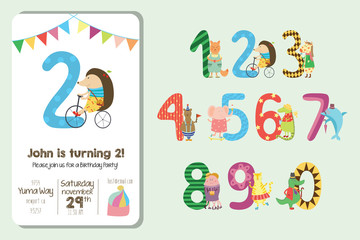 Kids birthday invitation and numbers.