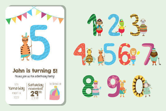 Kids birthday invitation and numbers.