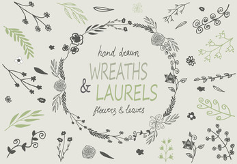 The set of hand-drawn vector decorative elements