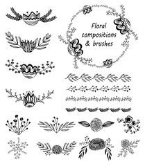 The set of hand-drawn vector decorative elements