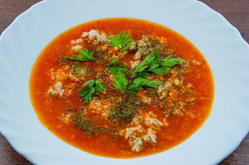 Fish salmon soup with parsley