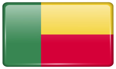 Flags Benin in the form of a magnet on refrigerator with reflections light. Vector
