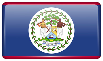 Flags Belize in the form of a magnet on refrigerator with reflections light. Vector