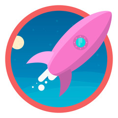 The rocket flies into space . icon