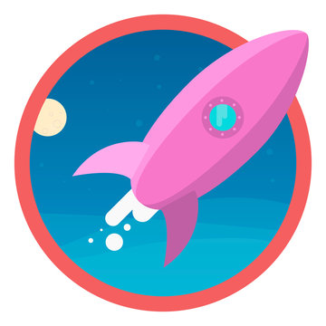 The rocket flies into space . icon
