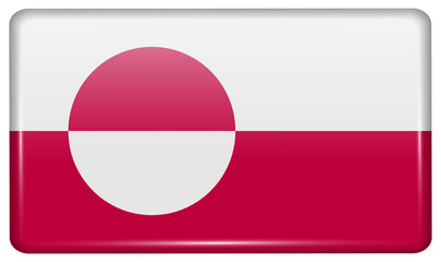 Flags Greenland in the form of a magnet on refrigerator with reflections light. Vector