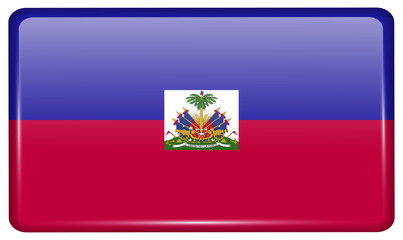 Obraz premium Flags Haiti in the form of a magnet on refrigerator with reflections light. Vector