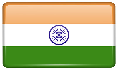 Flags India in the form of a magnet on refrigerator with reflections light. Vector
