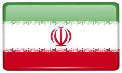 Flags Iran in the form of a magnet on refrigerator with reflections light. Vector