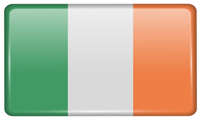 Flags Ireland in the form of a magnet on refrigerator with reflections light. Vector