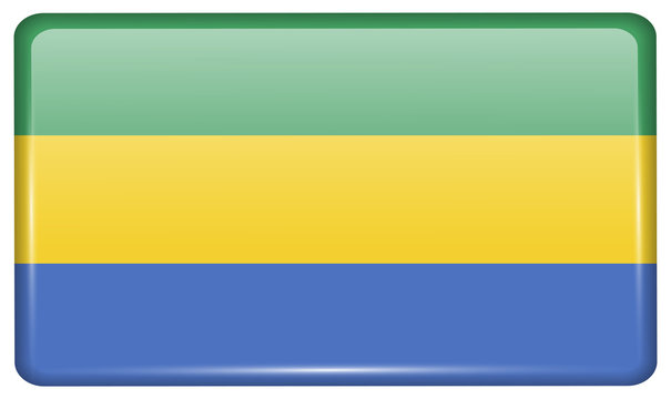 Flags Gabon in the form of a magnet on refrigerator with reflections light. Vector