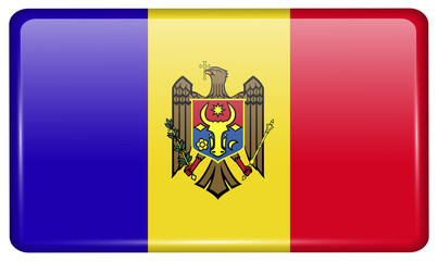 Flags Moldova in the form of a magnet on refrigerator with reflections light. Vector