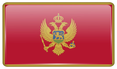 Flags Montenegro in the form of a magnet on refrigerator with reflections light. Vector