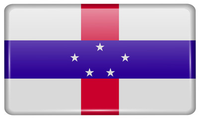 Flags Netherlands Antilles in the form of a magnet on refrigerator with reflections light. Vector