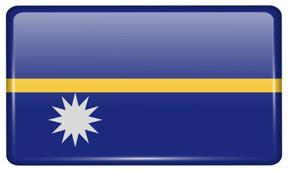 Flags Nauru in the form of a magnet on refrigerator with reflections light. Vector