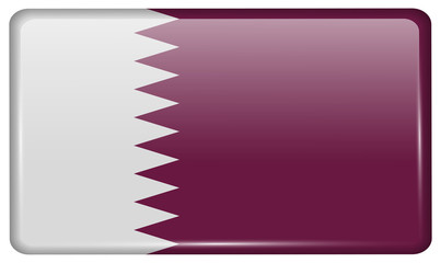 Flags Qatar in the form of a magnet on refrigerator with reflections light. Vector
