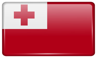 Fototapeta premium Flags Tonga in the form of a magnet on refrigerator with reflections light. Vector