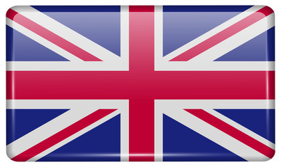 Flags United Kingdom in the form of a magnet on refrigerator with reflections light. Vector
