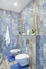 Interior bathroom with tiles in a modern style