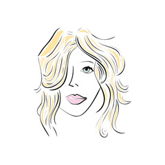 hair sketch front female girl lady face woman beauty vector illustration isolated