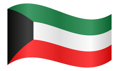 Flag of Kuwait waving on white background