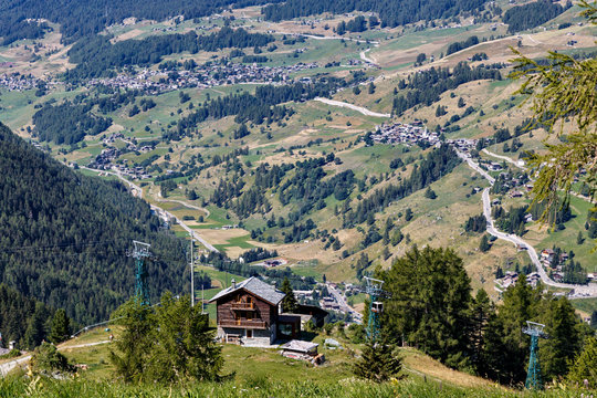 Aerial view of alpine villages in Champoluc, Italy