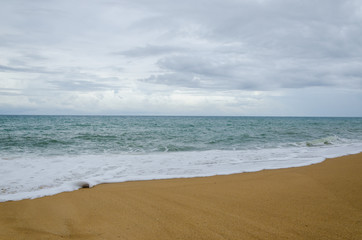 Fototapeta na wymiar Cloudy Beach and Wave