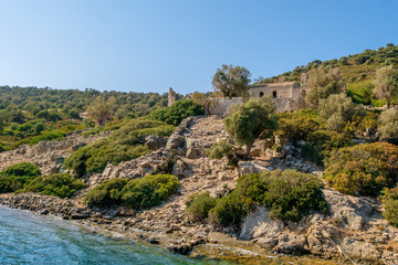 Byzantine church and monastery with mosaic in Aegean sea, Turkey