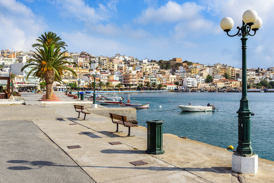 Beautiful promenade in center of Sitia town on Crete island