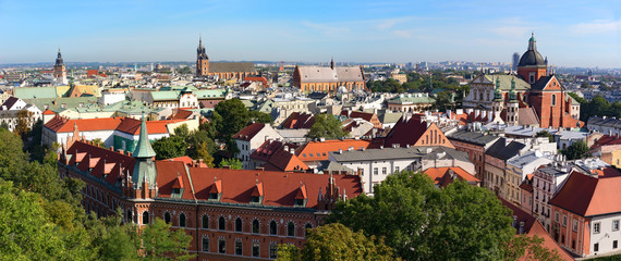 Krakow skyline from the tower of Wawel Castel, Poland