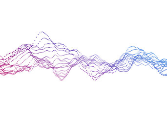 Abstract 3d rendering of waves with particles on white background. Futuristic background with lines of many low poly spheres. Design for poster, cover, banner, placard