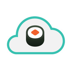 Isolated line art   cloud icon with a piece of sushi maki