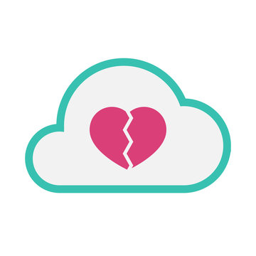 Isolated line art   cloud icon with a broken heart
