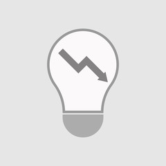 Isolated line art light bulb icon with a descending graph