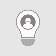 Isolated line art light bulb icon with a thief