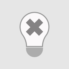 Isolated line art light bulb icon with an x sign
