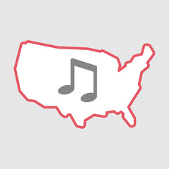 Isolated line art  USA map icon with a note music