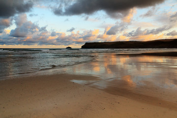 Early morning view of the beach at Polzeath