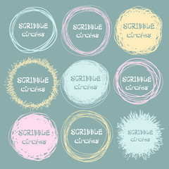 Set of bright hand-drawn scribble circles for your design. Vector