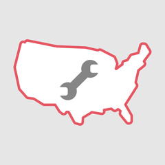 Isolated line art  USA map icon with a wrench